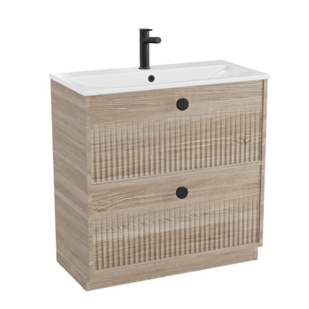 Vado Safari Fluted 800mm Natural Oak Floorstanding Vanity Unit & Ceramic Basin